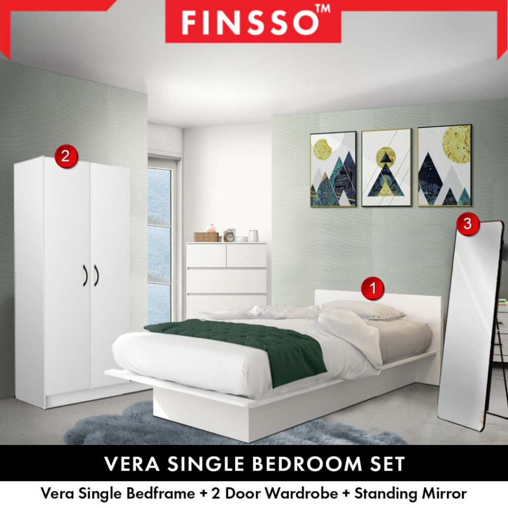 Bedroom Set- Bed Frame + Wardrobe + Standing Mirror/3 in 1 bedroom set / Katil Queen - Image 2