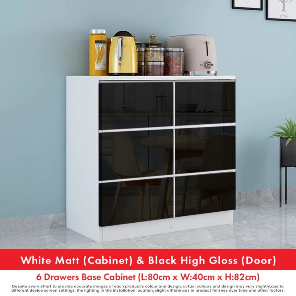 6 drawers High Gloss Kitchen Cabinet with Waterproof Surface kabinet Dapur Base Unit Almari Dapur - Image 2