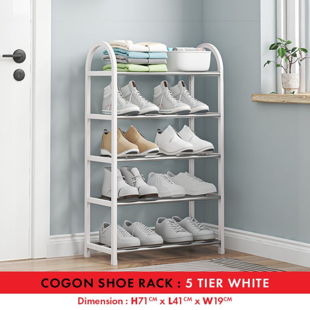 COGON 4 / 5 Tiers Shoe Rack Shoes Storage Organizer Racks Shoe Shelf Indoor Outdoor Kasut Keluli Tahan Karat 鞋架 - Image 7
