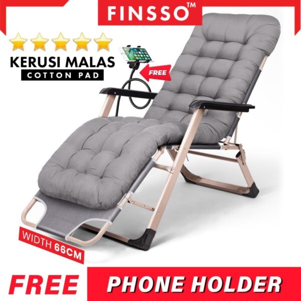 Foldable Lazy Chair Adjustable Lounge Reclining Bed for Office Balcony Garden Beach Camping with Cotton Pad