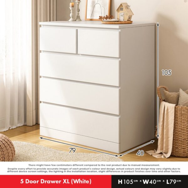 XL Size 5 / 4 Chest Drawer Clothes Storage With Knob/ Almari Baju - Laci Baju / Wardrobe