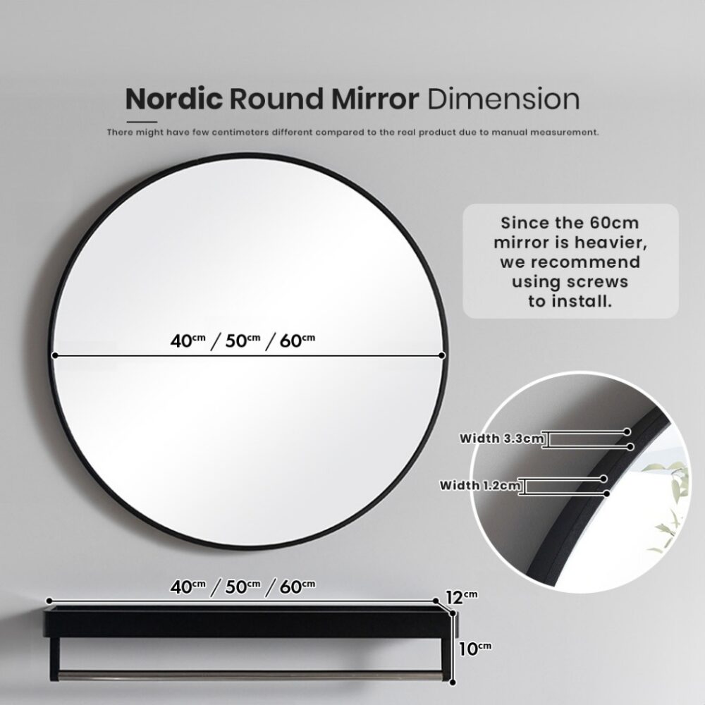 Nordic simple bathroom mirror fashionable bathroom round mirror wall hanging no punching bathroom mirror round - Image 8
