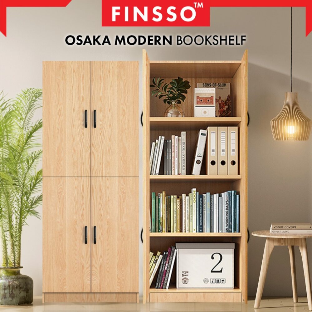 Osaka Modern Large Bookshelf / Book Cabinet with 4 Door File Rack / File Cabinet Shelves/ Rak Buku - Image 2