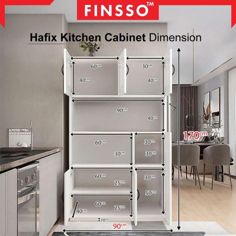 Hafix Kitchen Cabinet with Top & Bottom Enclosed Cabinet Space Modern / almari dapur / kabinet dapur - Image 7