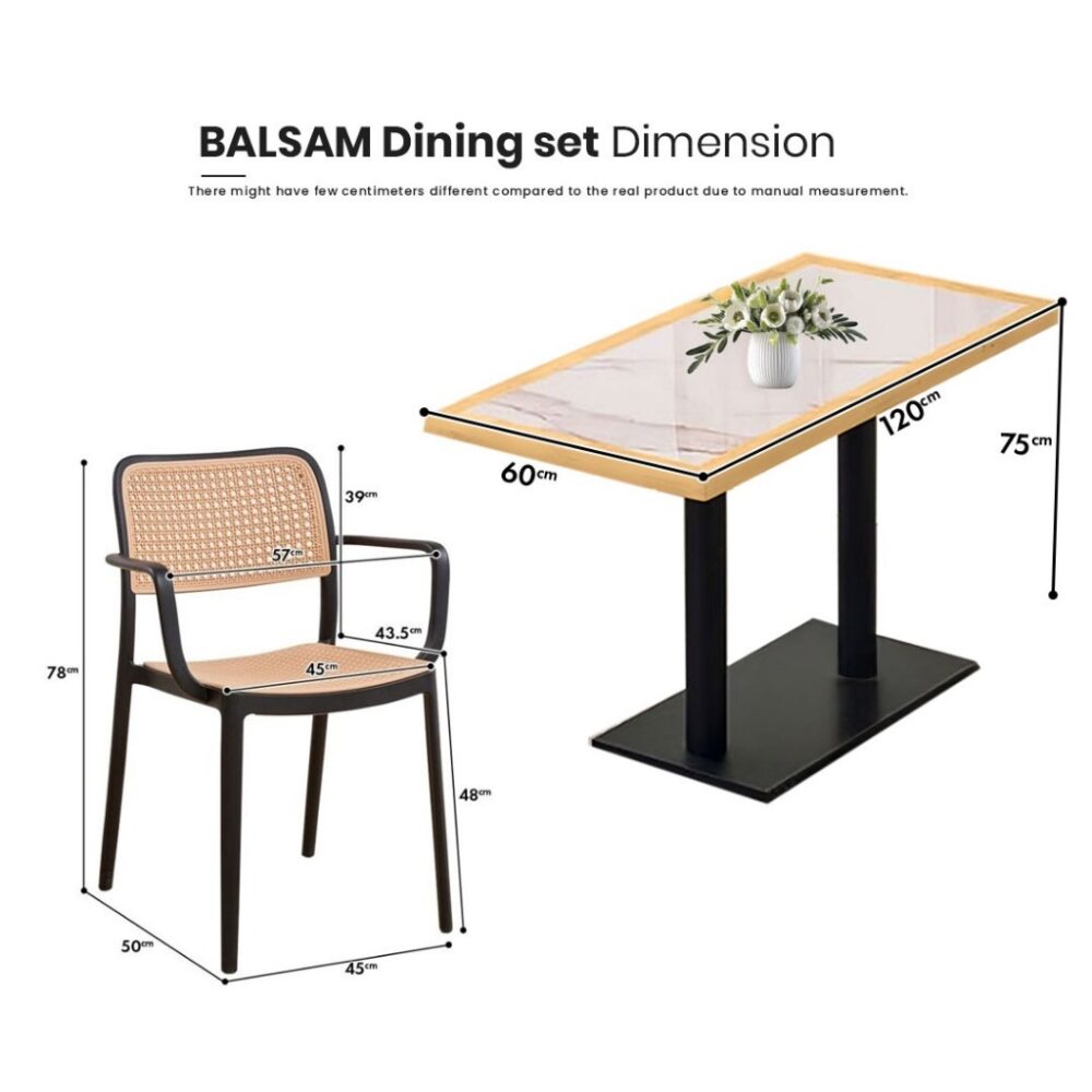 Balsam solid wood marble texture restaurant dining Table set 120 X 60 CM / meja makan 4 kerusi - Image 8