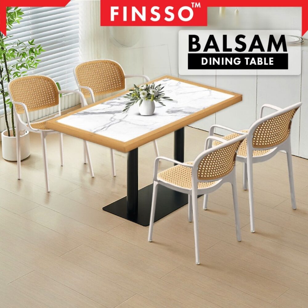 Balsam solid wood marble texture restaurant dining Table set 120 X 60 CM / meja makan 4 kerusi - Image 6