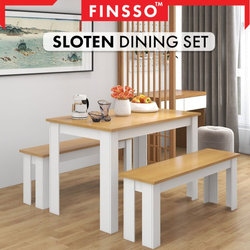 Finsso : Sloten Dining Table with 2 benches / Contemporary Simple Rectangular/ set meja makan / dining table/ 4-6 orang - Image 5