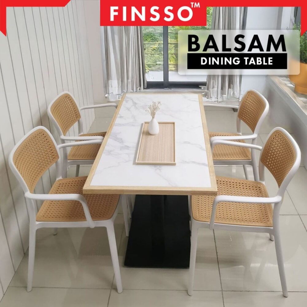 Balsam solid wood marble texture restaurant dining Table set 120 X 60 CM / meja makan 4 kerusi - Image 5