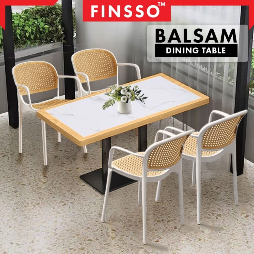 Balsam solid wood marble texture restaurant dining Table set 120 X 60 CM / meja makan 4 kerusi - Image 3
