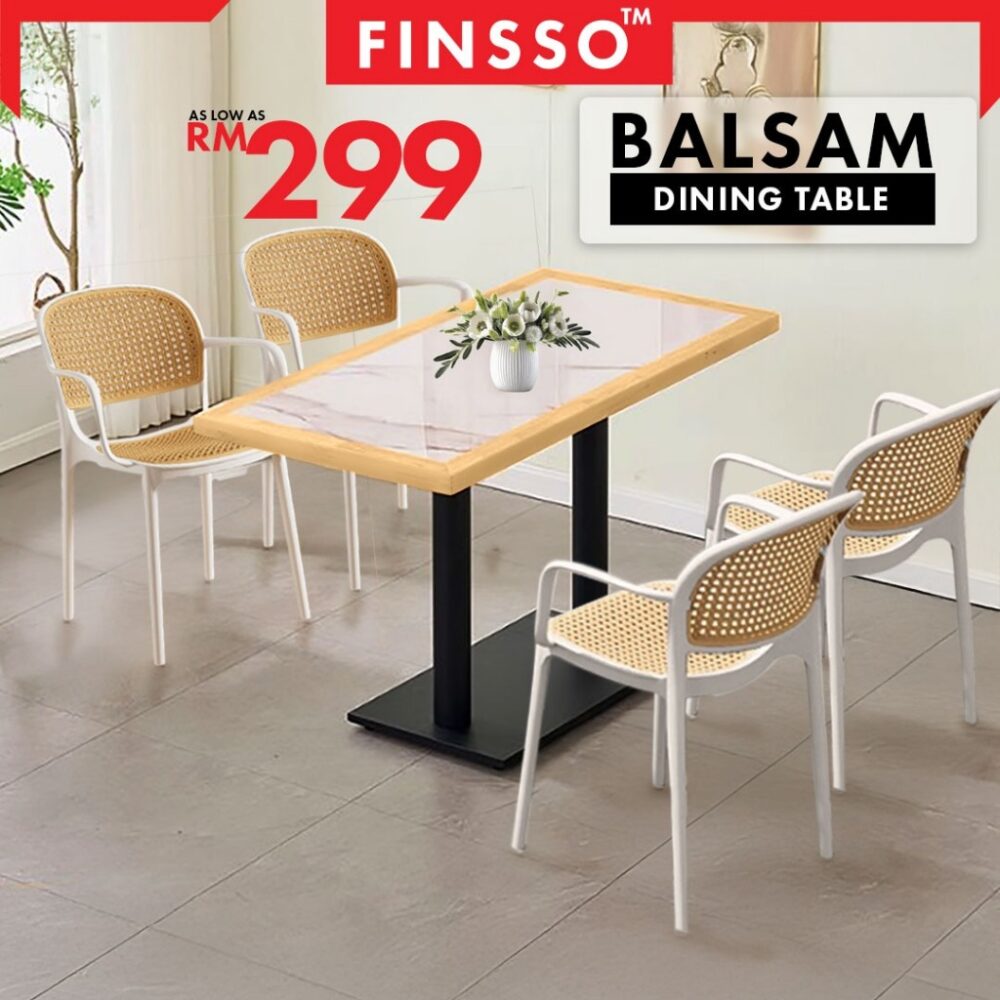 Balsam solid wood marble texture restaurant dining Table set 120 X 60 CM / meja makan 4 kerusi - Image 4