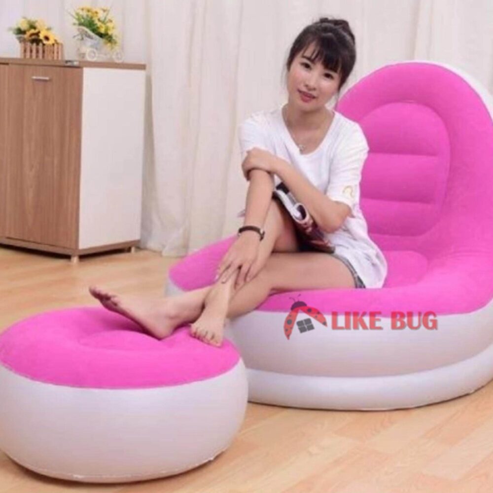 Inflatable Single Seater Comfy Air Sofa With Foot Lounge Stool - Image 2