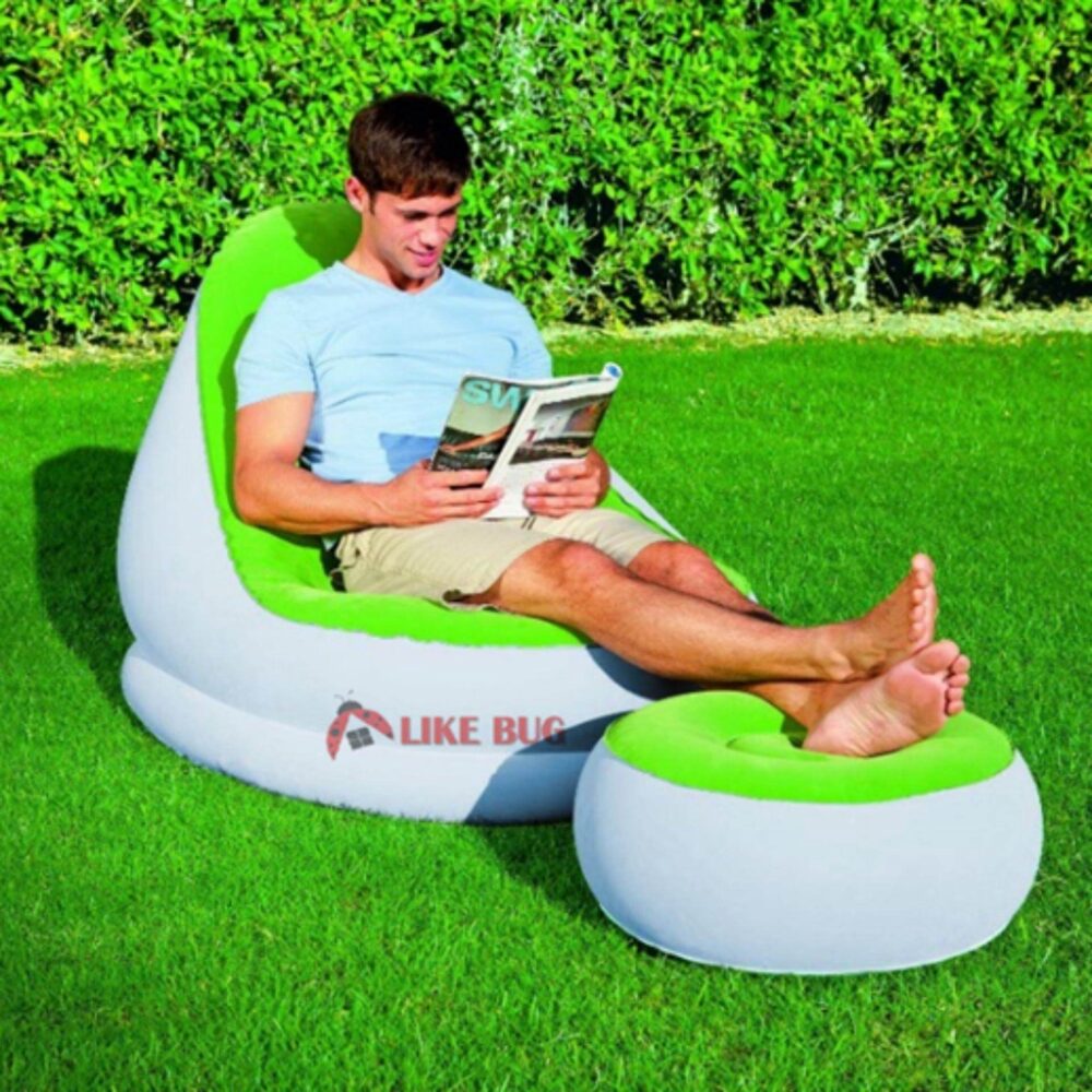 Inflatable Single Seater Comfy Air Sofa With Foot Lounge Stool - Image 2