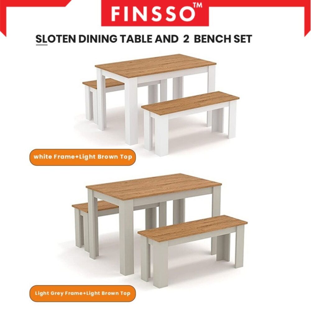 Finsso : Sloten Dining Table with 2 benches / Contemporary Simple Rectangular/ set meja makan / dining table/ 4-6 orang - Image 7
