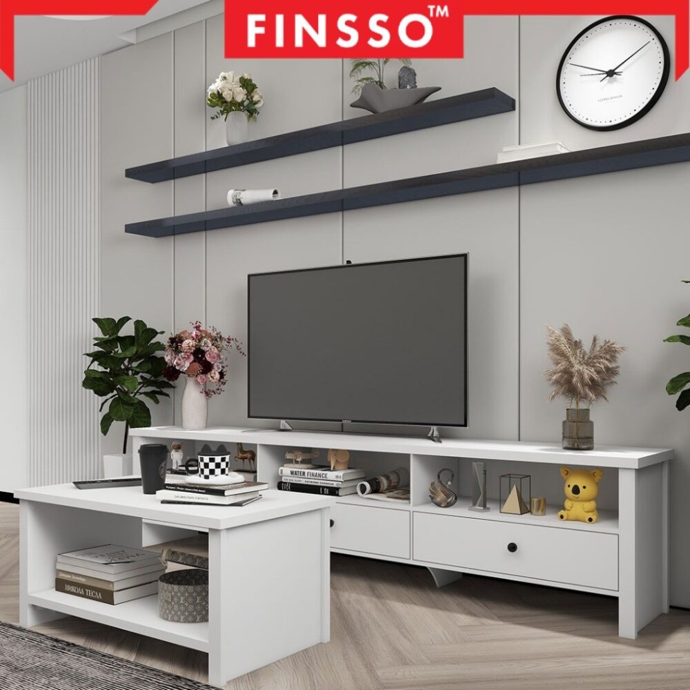 Basra Series TV Cabinet Modernist Design / Tv Rack / Console / Rak TV Meja 3 Drawer TV Console White Color - Image 7