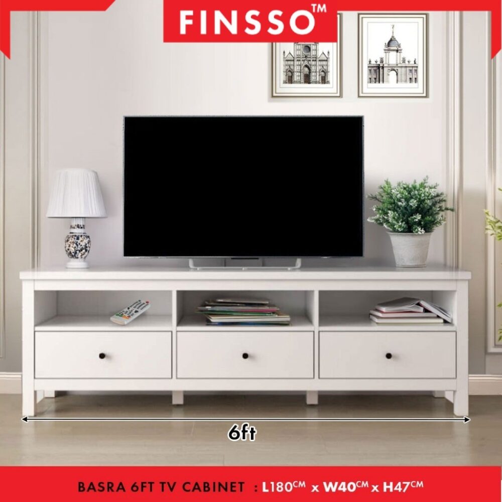 Basra Series TV Cabinet Modernist Design / Tv Rack / Console / Rak TV Meja 3 Drawer TV Console White Color - Image 5