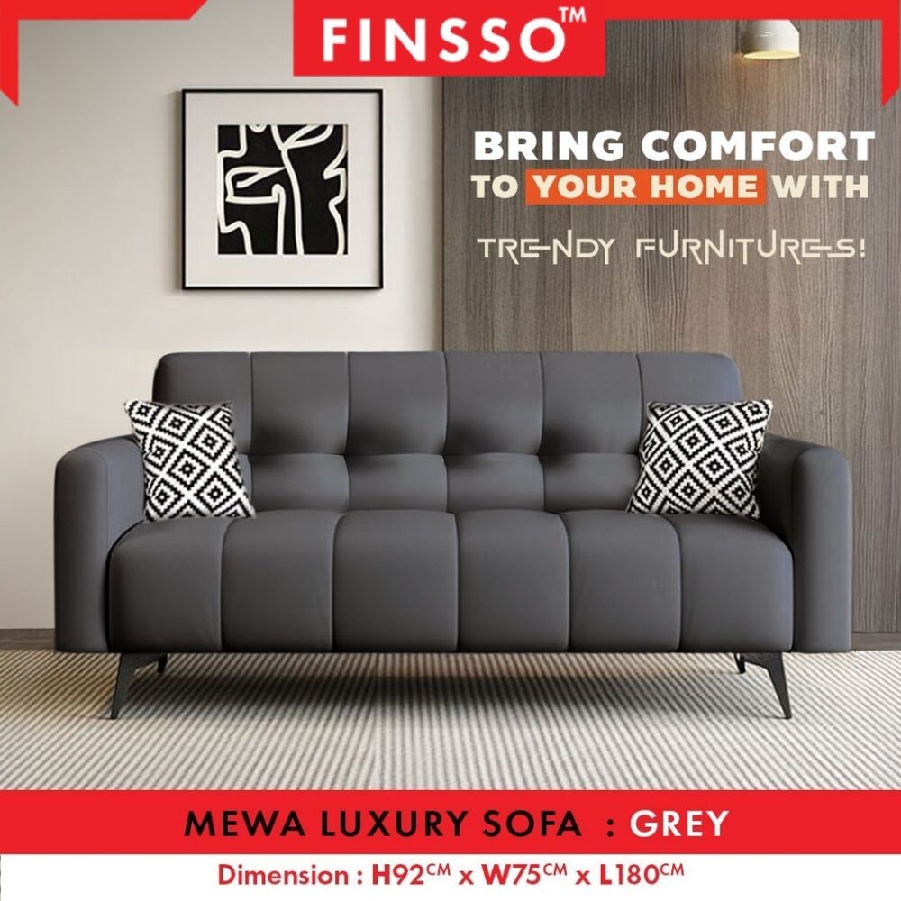 [NEW ITEM PROMO! ✅] Finsso: MEWA Sofa Luxury Style Anti-Scratching Leather with Tall Backrest 2 & 3 Seater Sofa - Image 4