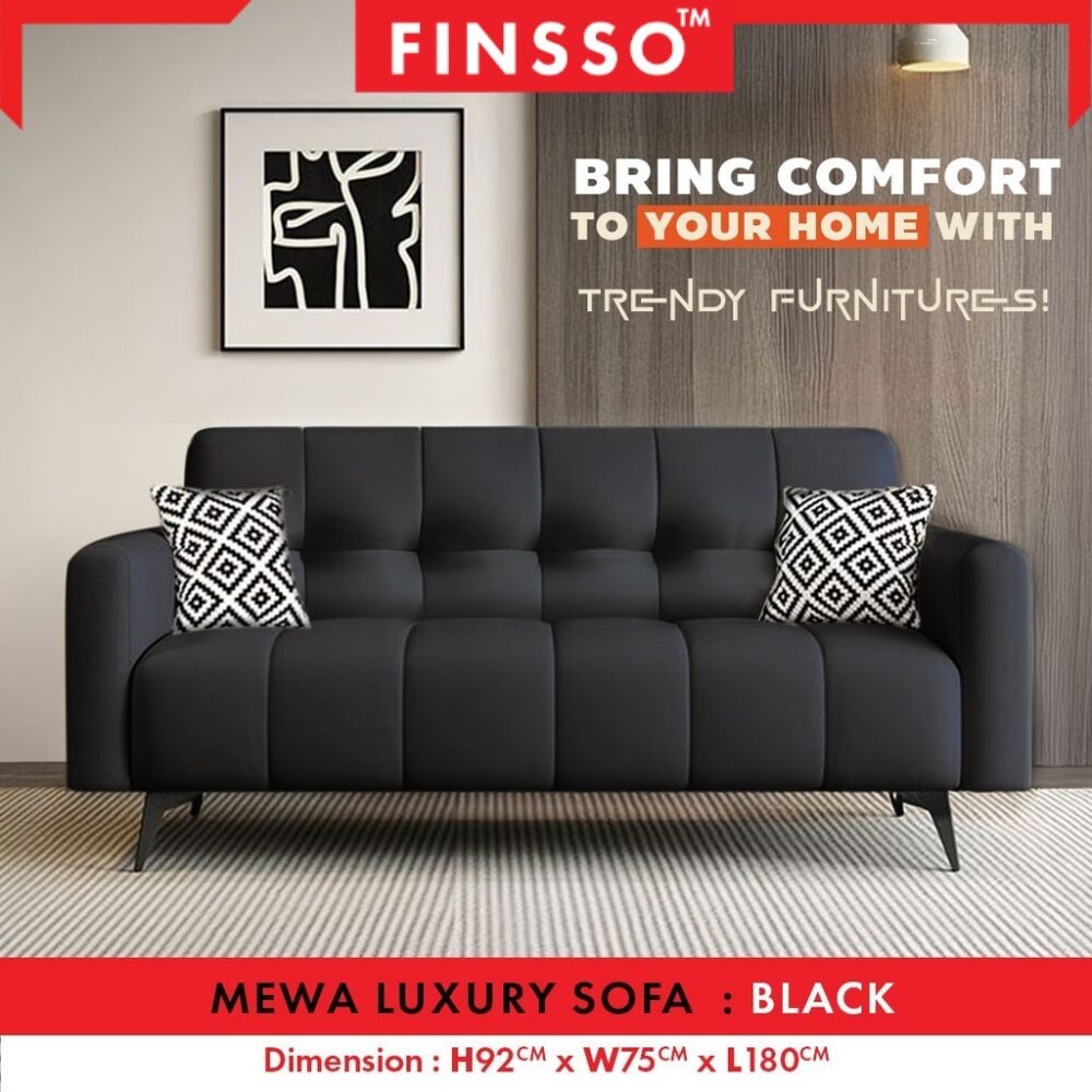 [NEW ITEM PROMO! ✅] Finsso: MEWA Sofa Luxury Style Anti-Scratching Leather with Tall Backrest 2 & 3 Seater Sofa - Image 2