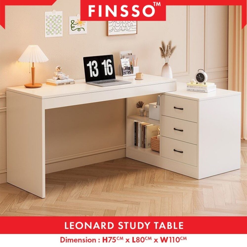 Leonard Study Table with Storage Cabinet & Drawers/ meja belajar /l shape table / dressing table / meja study - Image 8