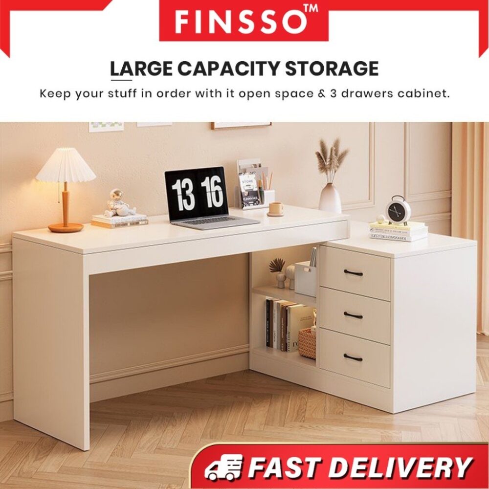 Leonard Study Table with Storage Cabinet & Drawers/ meja belajar /l shape table / dressing table / meja study - Image 5