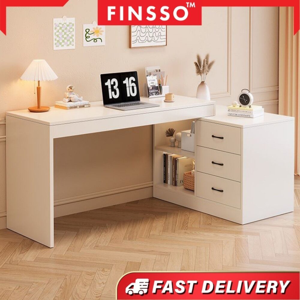 Leonard Study Table with Storage Cabinet & Drawers/ meja belajar /l shape table / dressing table / meja study - Image 7