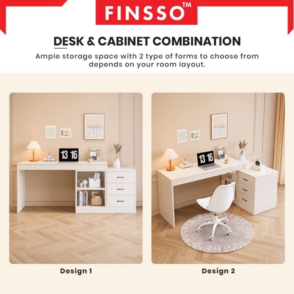 Leonard Study Table with Storage Cabinet & Drawers/ meja belajar /l shape table / dressing table / meja study - Image 3