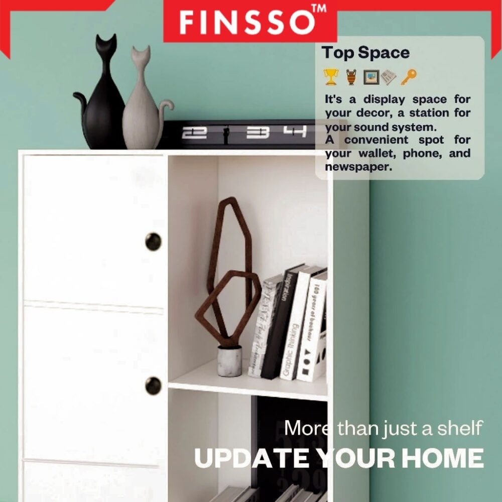 [New ✅] Finsso: 5 Tier Wooden Bookshelf with 3 Doors/ Almari Buku Budak/ Rak Buku Bertutup/ Rak Dapur/ Storage Cabinet - Image 4