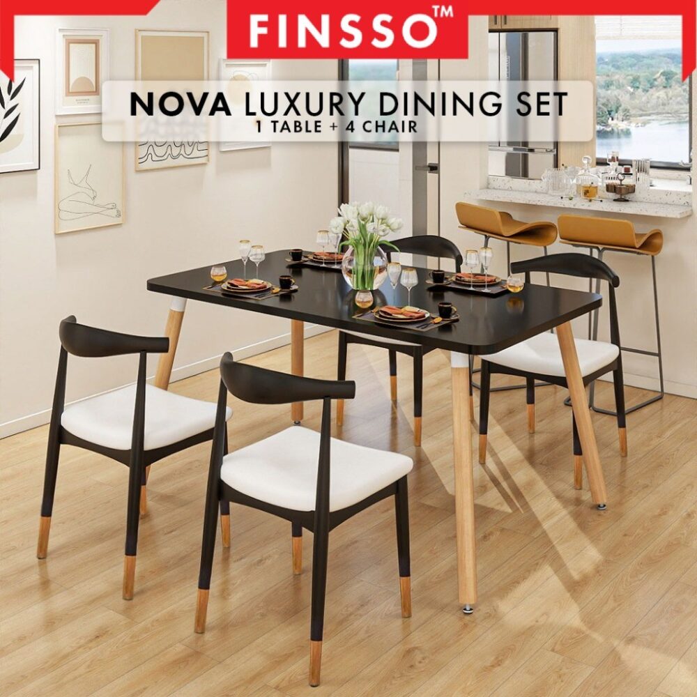 [SALE!  ] FINSSO: Nova Set Meja Makan Moden Minimalis - Meja & Kerusi 4 Orang / Dining Table Small Family (Boleh Custom)