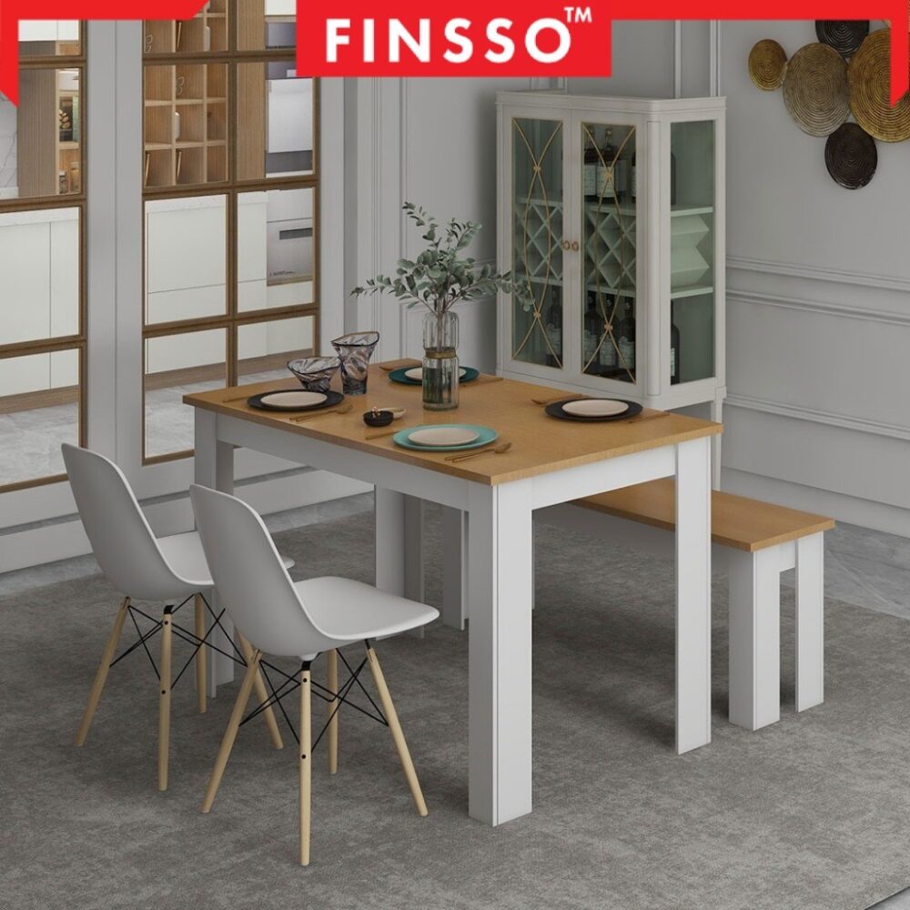 Finsso : Sloten Dining Table with 2 benches / Contemporary Simple Rectangular/ set meja makan / dining table/ 4-6 orang - Image 3