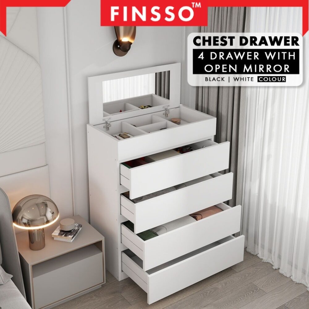 [ON SALE!  ] Finsso: 4 Layers Chest Drawer/ Cabinet Big Size/ Glass Top Display/ Open Mirror - Image 5