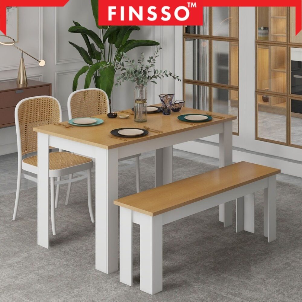 Finsso : Sloten Dining Table with 2 benches / Contemporary Simple Rectangular/ set meja makan / dining table/ 4-6 orang - Image 2