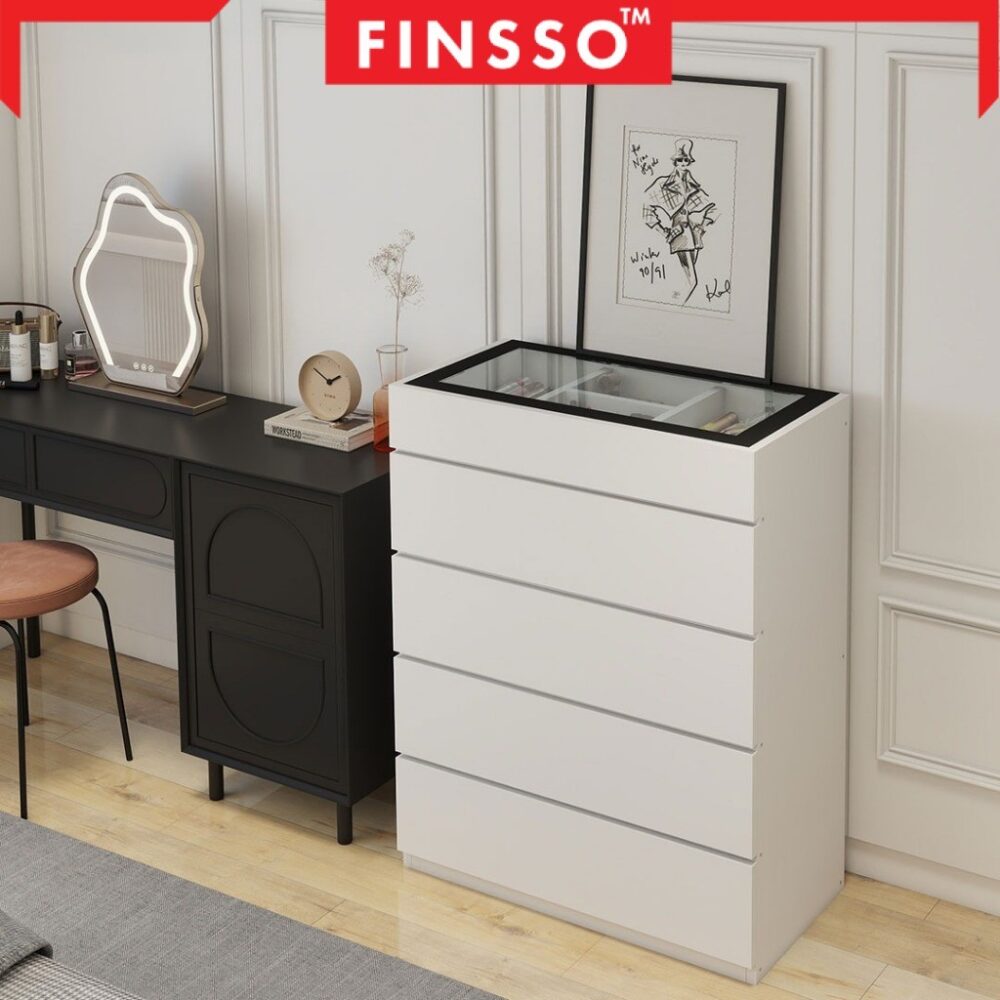 [ON SALE!  ] Finsso: 4 Layers Chest Drawer/ Cabinet Big Size/ Glass Top Display/ Open Mirror - Image 3