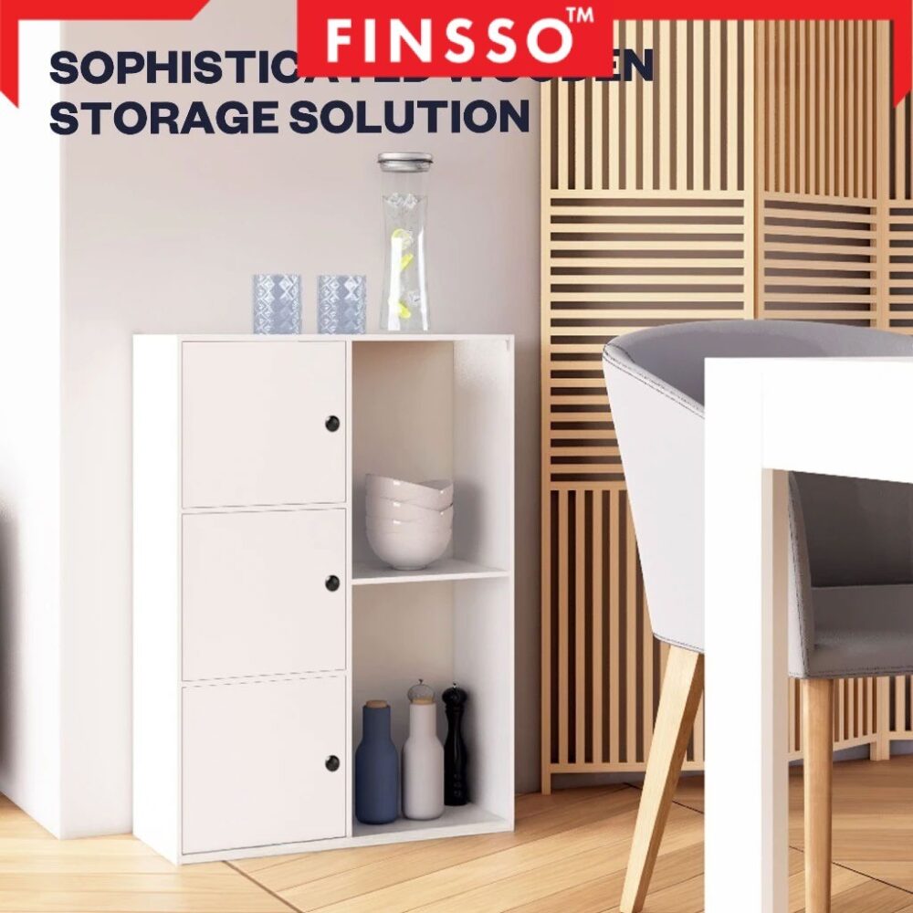 [New ✅] Finsso: 5 Tier Wooden Bookshelf with 3 Doors/ Almari Buku Budak/ Rak Buku Bertutup/ Rak Dapur/ Storage Cabinet - Image 5