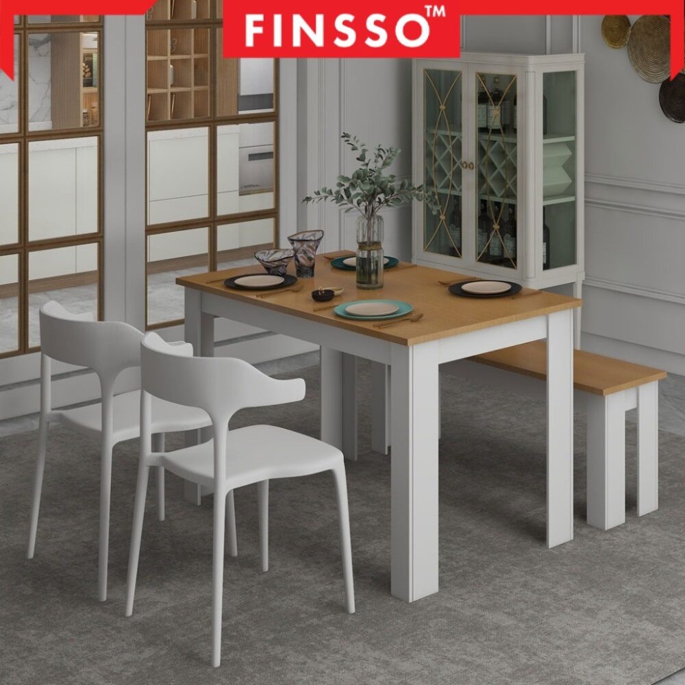 Finsso : Sloten Dining Table with 2 benches / Contemporary Simple Rectangular/ set meja makan / dining table/ 4-6 orang - Image 4