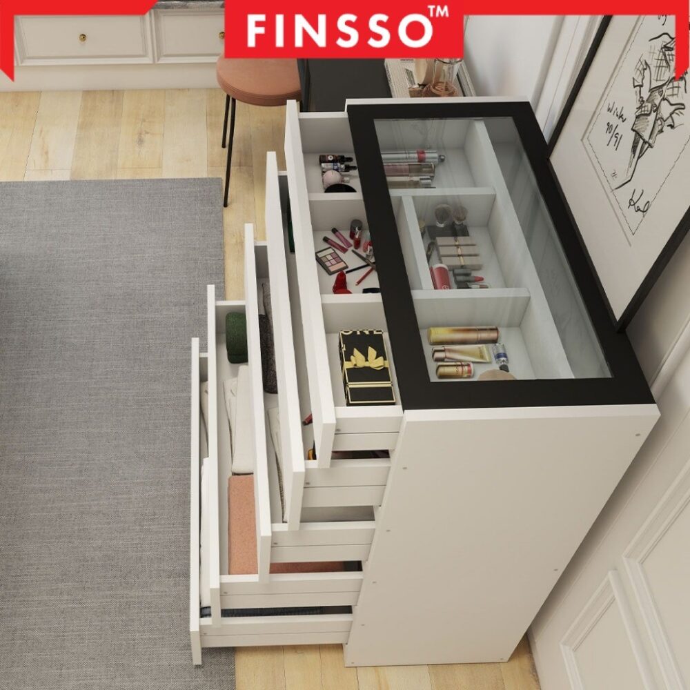 [ON SALE!  ] Finsso: 4 Layers Chest Drawer/ Cabinet Big Size/ Glass Top Display/ Open Mirror - Image 2