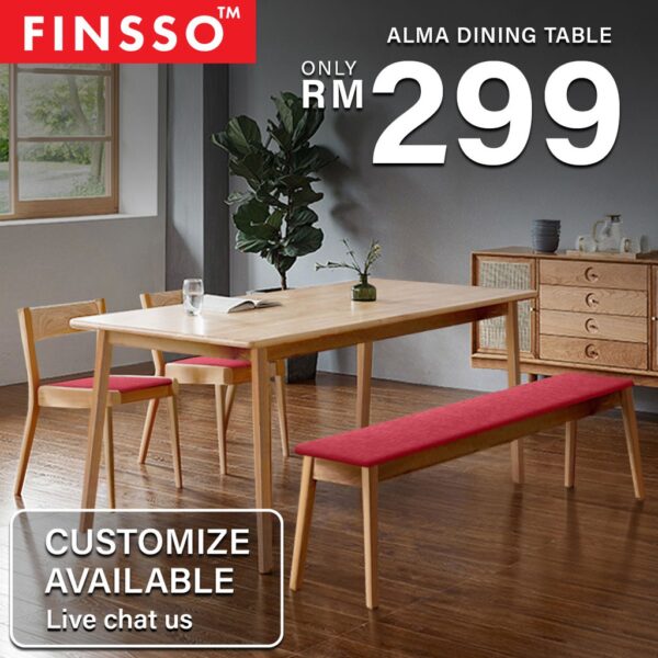 120 x 60 cm ALMA Muji Style Solid Rubber Wood Dining Set / Solid Wood Table High Quality
