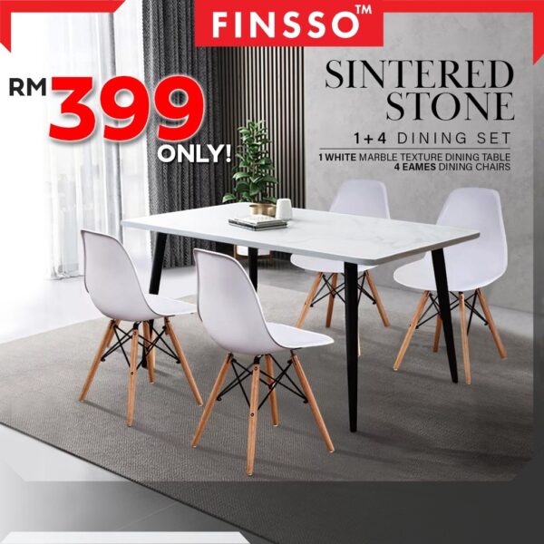FREE SHIP Sintered Stone Marble Texture dining table set/ Meja Makan / Dining Table Set with 4 chairs