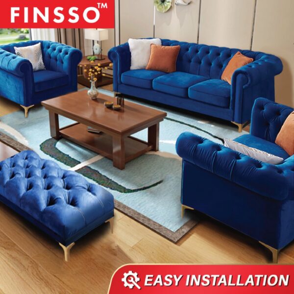 Hernanzo 20 Velvet Fabric Post Modern Chesterfield Luxury Sofa Set