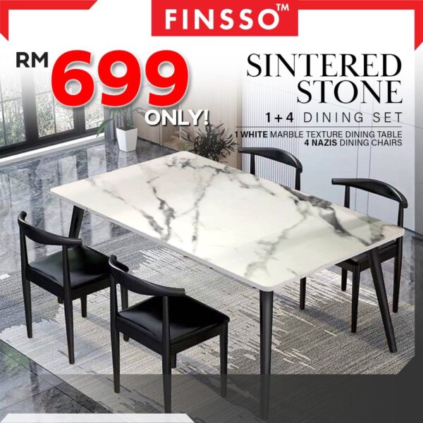 SINTERED STONE Marble Texture Dining Table with Nazis Chair