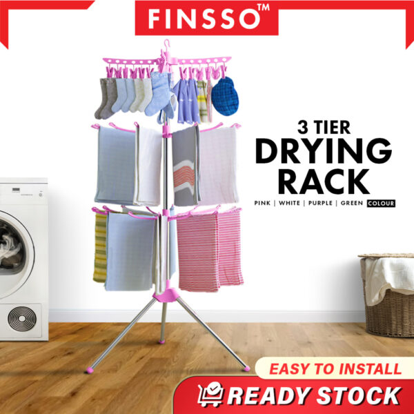 3 Tier Foldable Stainless Steel Drying Rack & Ampaian Baju Baby hanger baju baby / Rak Baju