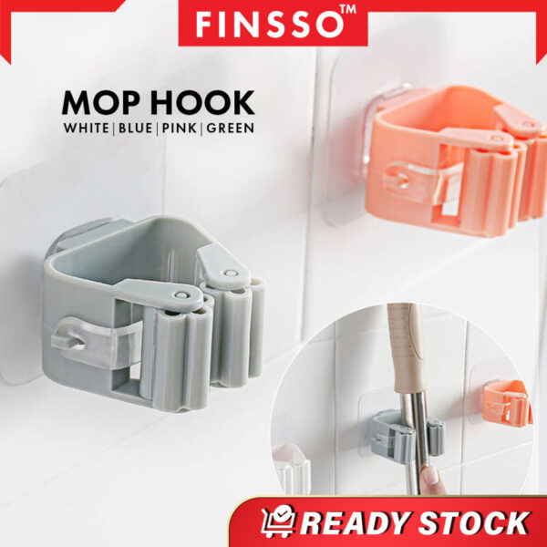 Wall Mount Mop Hook Bathroom Kitchen Living Room Brush Broom Umbrella Clamp Holder Penyangkut Penyapu