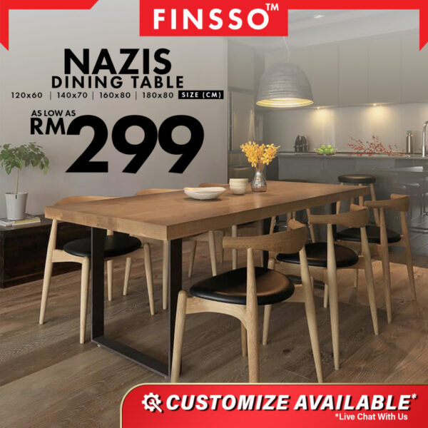Nazis Solid Rubber Wood Dining Table Set / Meja Makan/ 4 people & 6 people
