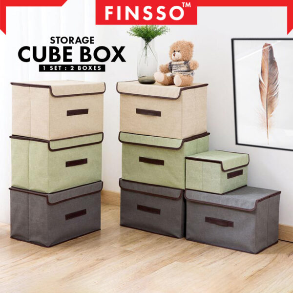 2 IN 1  Storage Cube Box Fabric Foldable Collapsible Storage Box Organizer Basket / Kotak Kecil / Bakul Baju