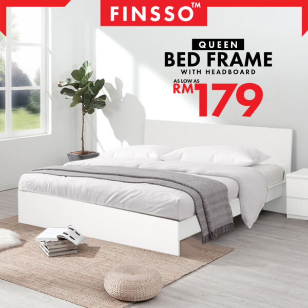 SNOW SERIES QUEEN SIZE WOODEN BED FRAME WITH HEADBOARD