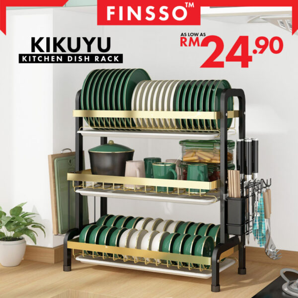 KIKUYU Stainless Steel Rak Pinggan Mangkuk with Free Holder / rak piring / Plate Holder / 碗碟收納架