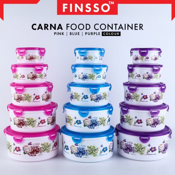 Carna 5 PCS Set Flower Printing Bowls Set Food Container With Lids/refrigerator storage box food preservation