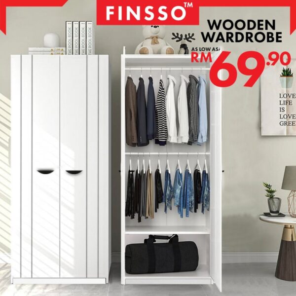 2IN1 Design  2 Door Wardrobe Cupboard Storage Cabinet Baju Almari 2 pole (2 Cara Pasang, 2 Design in 1 Item)