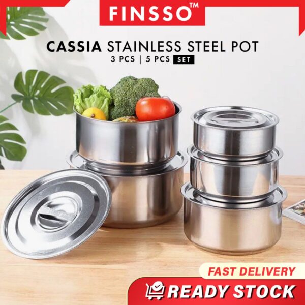 CASSIA 5 in 1 Stainless Steel Pot /410 Stainless Steel/Food Stock With Lid Periuk Masak Food Storage/indian pot