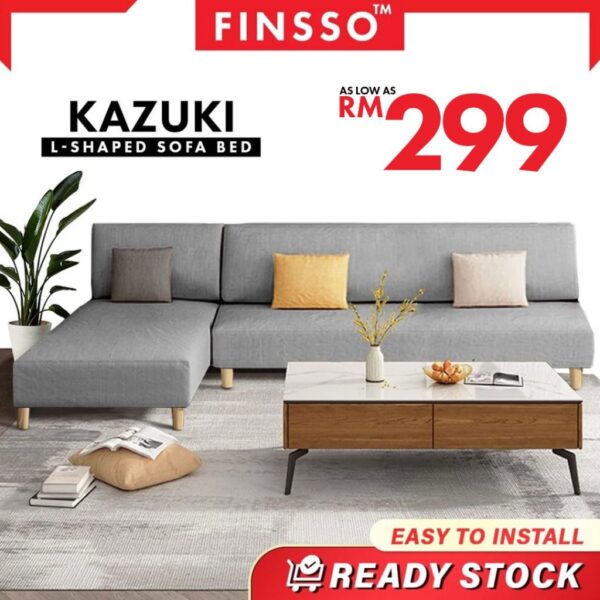 210CM Kingsley L Shape Sofa / 4 Seater Foldable Sofa Bed / Sofa Murah with Canvas fabric with 1 Year Warranty