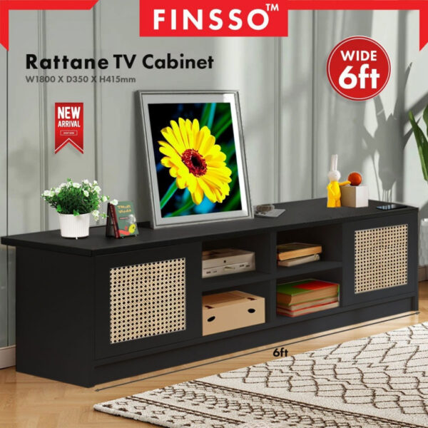 Finsso : Rattan TV Cabinet/ Size 6/5 Feet /TV Console/ Rak TV /Almari Tv /tv kabinet
