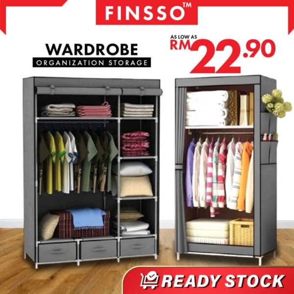 Wardrobe with drawer Almari Baju laci/ Rak Baju / Almari Kain murah / wardrobe